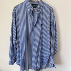 Ralph Lauren Blue and White Striped Button-Down Dress Shirt Blake 100% Cotton